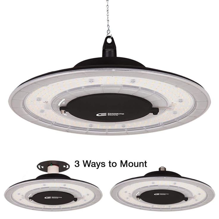 Commercial Electric 12 in. 12000 Lumens 100-Watt Lightweight Round Integrated LED High Bay Light 120-277V Mounting Options Dimmable