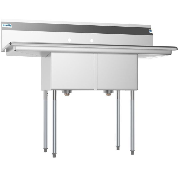 Freestanding Stainless Steel 52 in. 2-Hole Double Bowl Commercial Kitchen Sink
