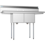 Freestanding Stainless Steel 52 in. 2-Hole Double Bowl Commercial Kitchen Sink