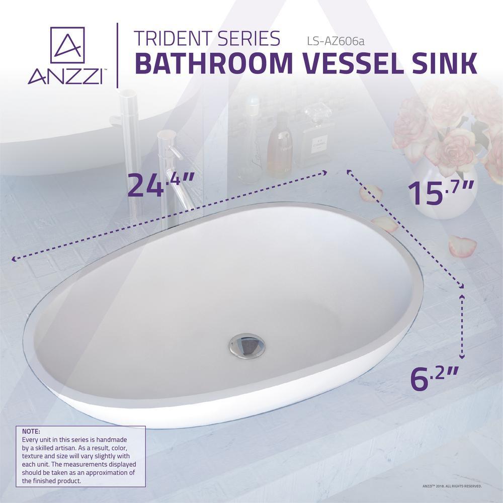 Trident Man Made Stone Vessel Sink with Pop Up Drain in Matte White - Super Arbor