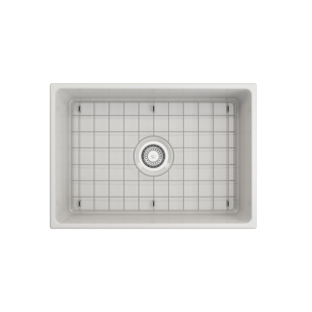 Farmhouse Apron-Front Fireclay 27 in. Single Bowl Kitchen Sink in White with Grid - Super Arbor