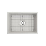 Farmhouse Apron-Front Fireclay 27 in. Single Bowl Kitchen Sink in White with Grid - Super Arbor