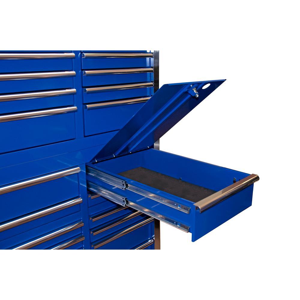 72 in. 17-Drawer Professional Roller Cabinet with Stainless Steel Work Surface in Blue - Super Arbor
