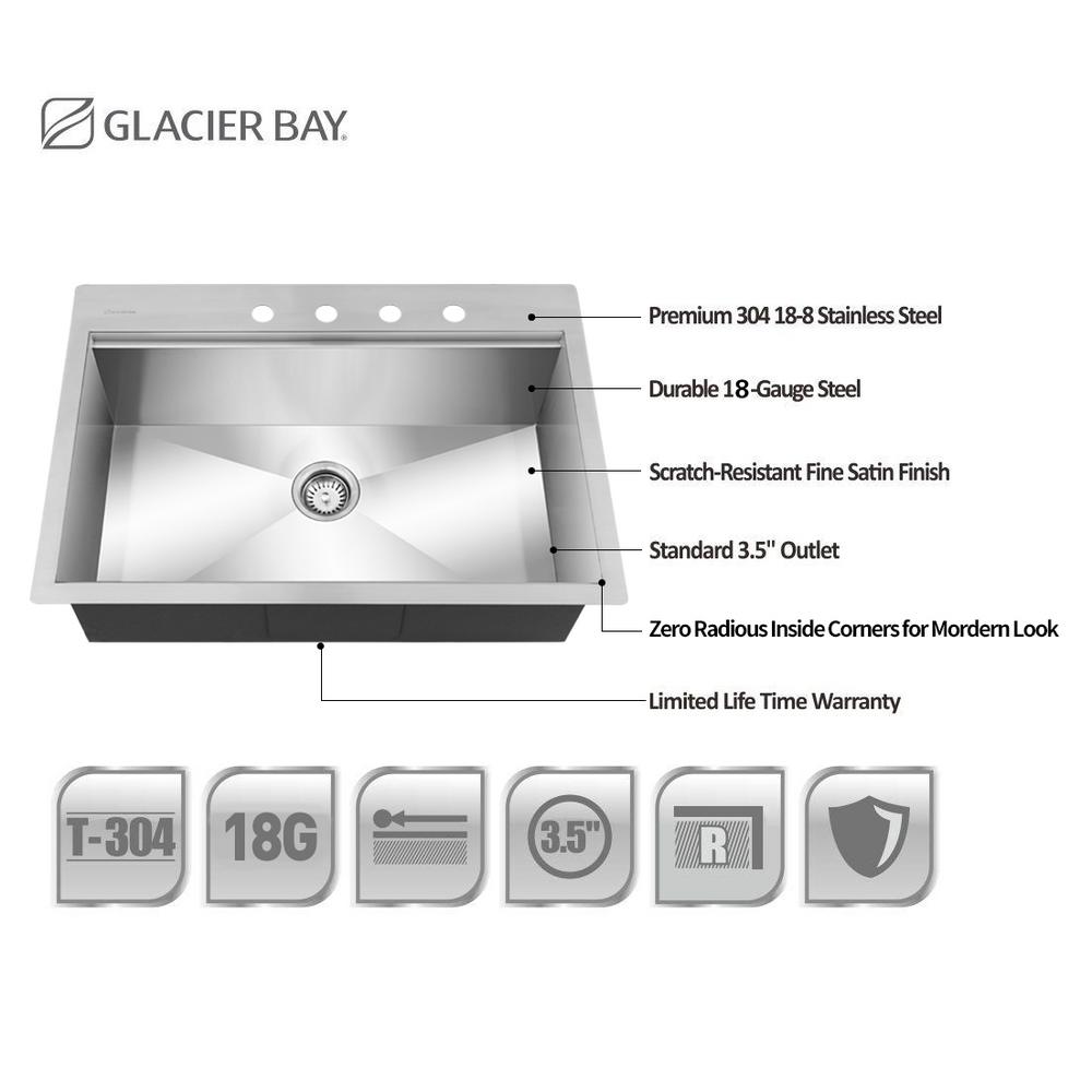 All-in-One Drop-In Stainless Steel 27 in. 4-Hole Single Bowl Kitchen Workstation Sink with Faucet and Accessories