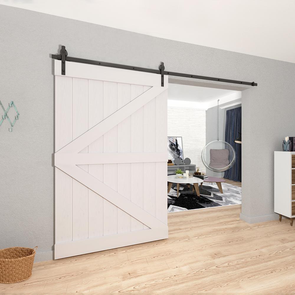 10 ft./120 in. Black Straight Strap Sliding Barn Door Track and Hardware Kit for Single Door with Floor Guide - Super Arbor