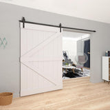 10 ft./120 in. Black Straight Strap Sliding Barn Door Track and Hardware Kit for Single Door with Floor Guide - Super Arbor