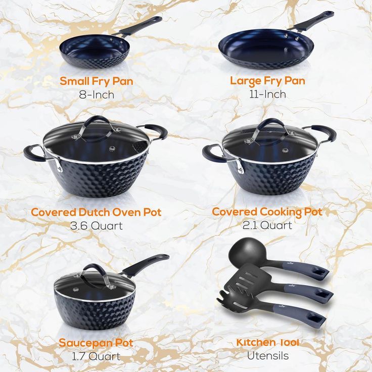 Elegant Diamond 11-Piece Aluminum Nonstick Cookware Set in Blue