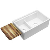 Farmhouse Apron Front Fireclay 33 in. Double Bowl Kitchen Sink in White with Aqua Divide - Super Arbor