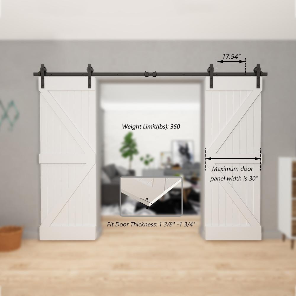 10 ft./120 in. Black Steel Straight Strap Sliding Barn Door Track and Hardware Kit for Double Doors with Floor Guide - Super Arbor
