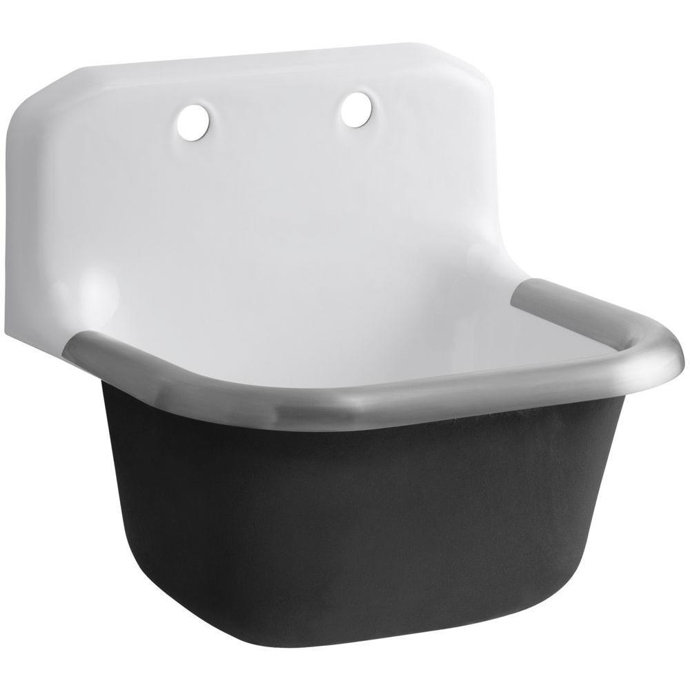 Bannon Wall Mount 24 in. Cast Iron Service, Utility, Laundry Sink in White - Super Arbor