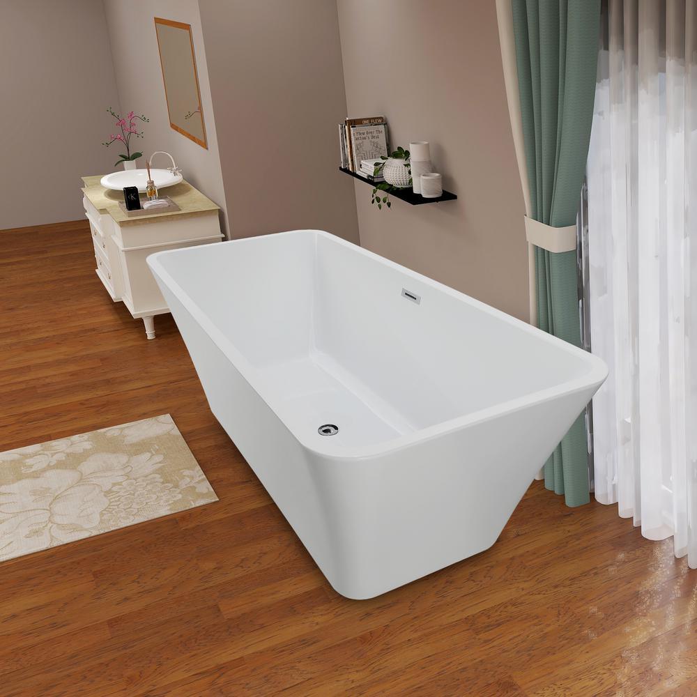 Nantes 67 in. Acrylic Flatbottom Freestanding Bathtub in White - Super Arbor