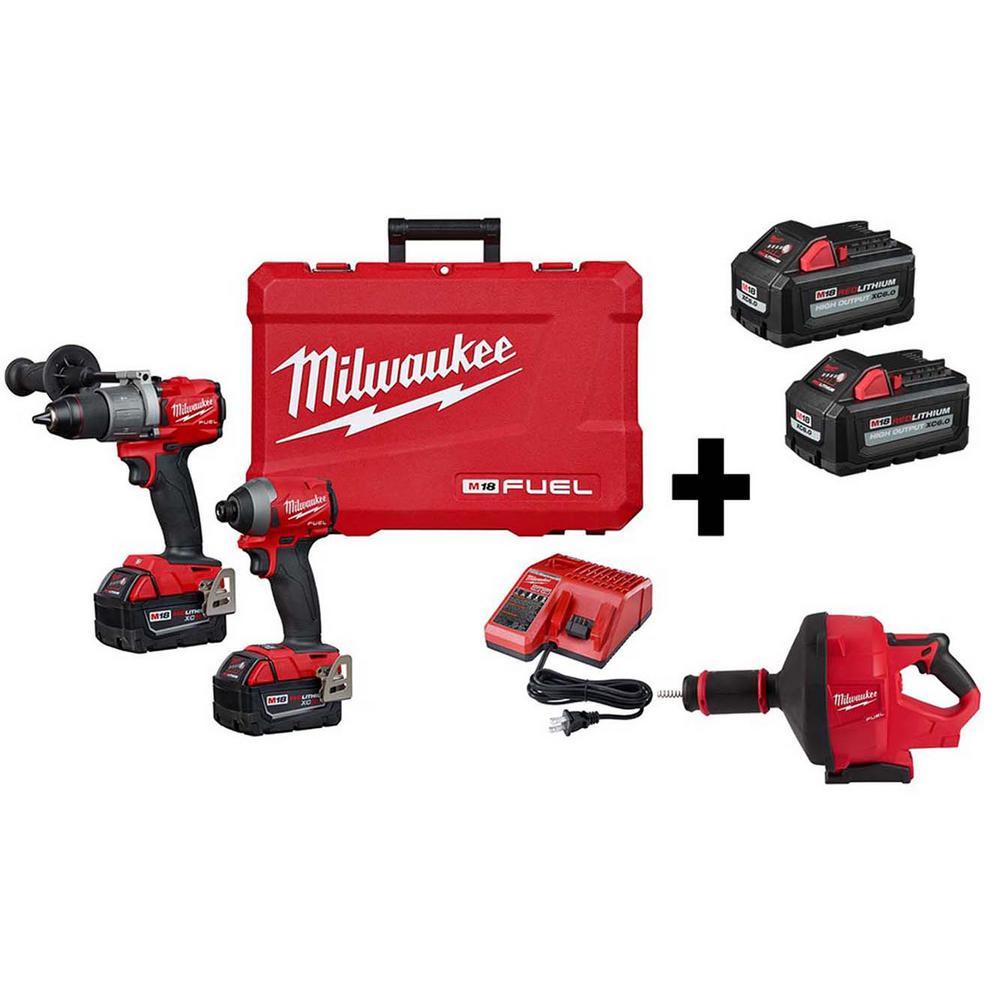 M18 FUEL 18-Volt Lithium-Ion Brushless Cordless Hammer Drill/Snake Auger/ Impact Driver (3-Tool Kit) with 4-Batteries - Super Arbor