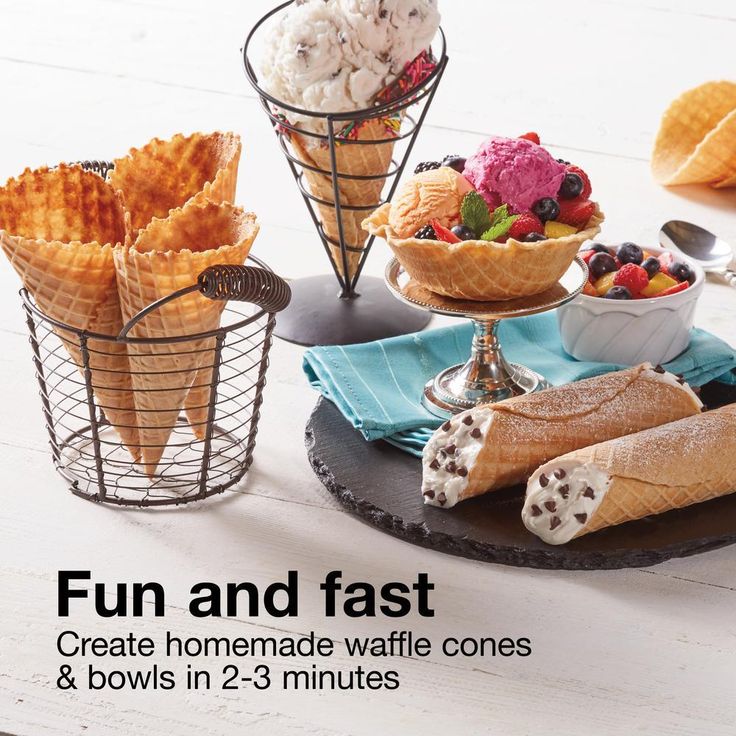800 W White Waffle Cone and Waffle Bowl Maker
