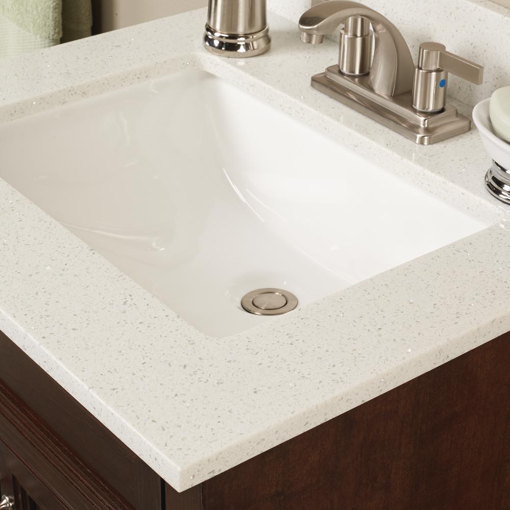 25 in. W Engineered Stone Single Sink Vanity Top in Sparkling White with White Sink - Super Arbor