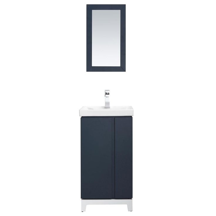 Glovertown 17.3 in. x 14.3 in. D Vanity in Midnight Blue with Ceramic Vanity Top in White with White Sink and Mirror