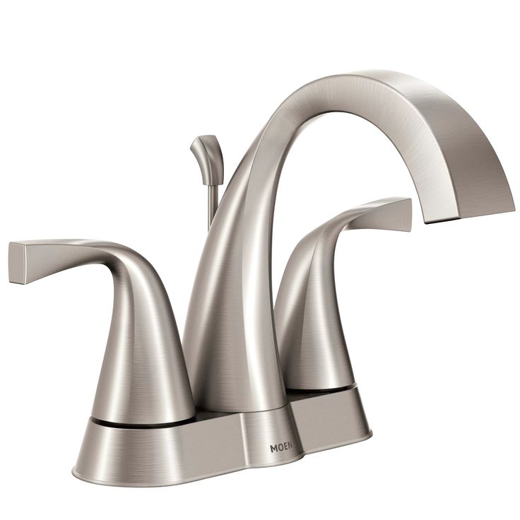 Moen Oxby Spot Resist Brushed Nickel 2-handle 4-in Centerset WaterSense Bathroom Sink Faucet with Drain