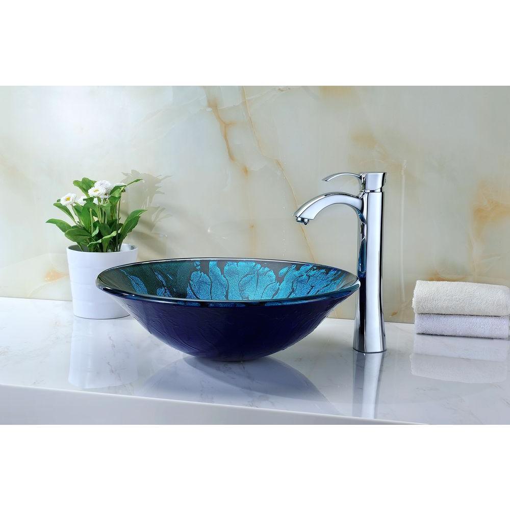 Key Series Deco-Glass Vessel Sink in Lustrous Blue and Black - Super Arbor