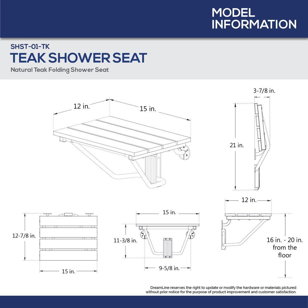 12-7/8 in. x 15 in. Natural Teak Wood Folding Shower Seat in Chrome - Super Arbor