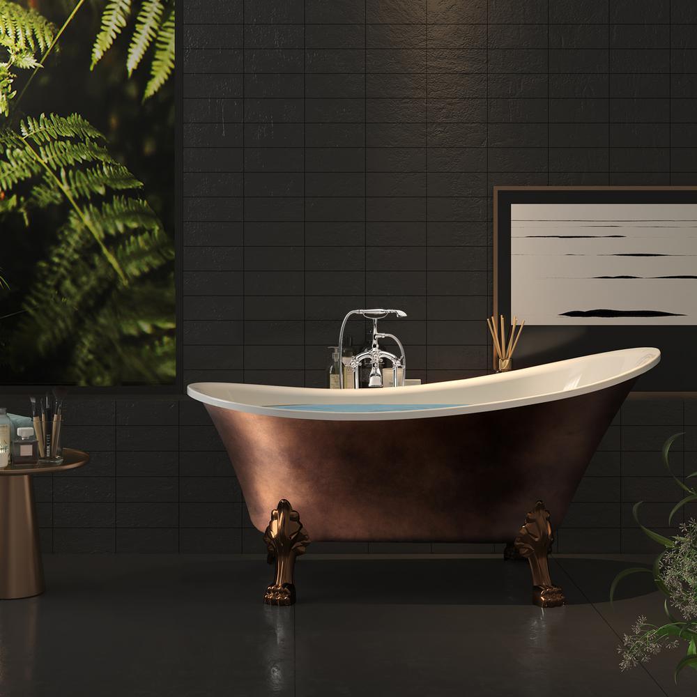 60 in. Fiberglass Slipper Clawfoot Non-Whirlpool Bathtub in Matte Antique Brass - Super Arbor
