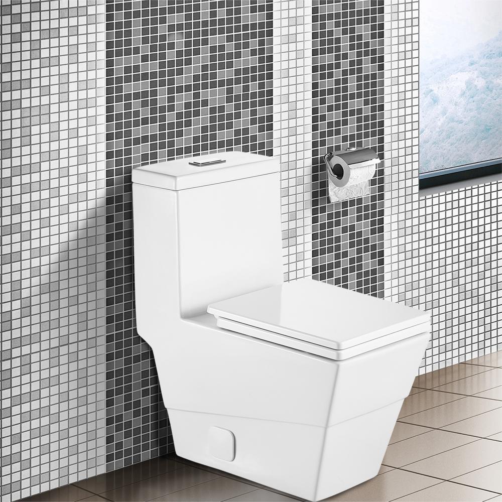 12 in. Rough-In 1-Piece 1.28 GPF Single Flush Square Toilet in White, Seat Included - Super Arbor