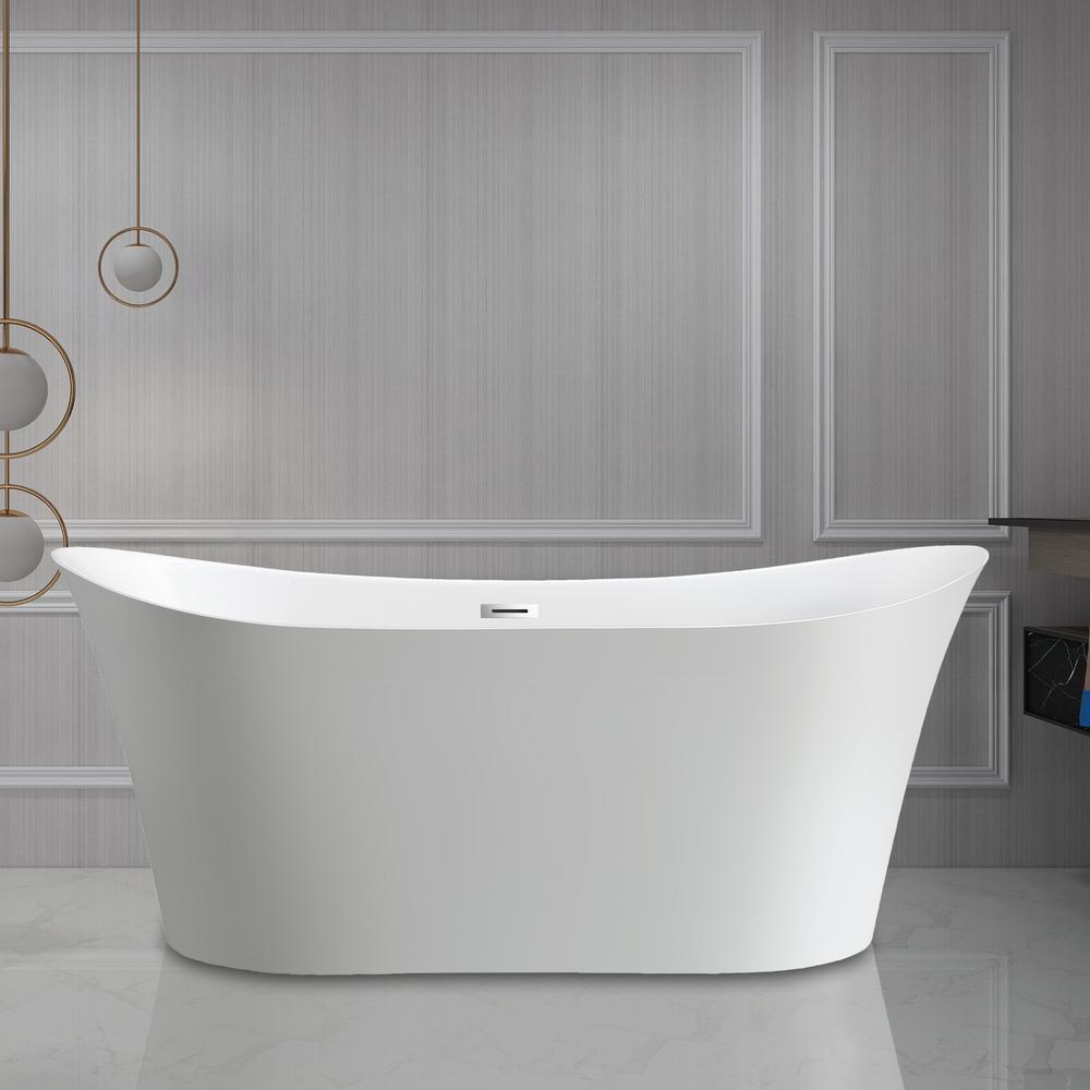 Calais 67 in. Acrylic Flatbottom Freestanding Bathtub in White - Super Arbor