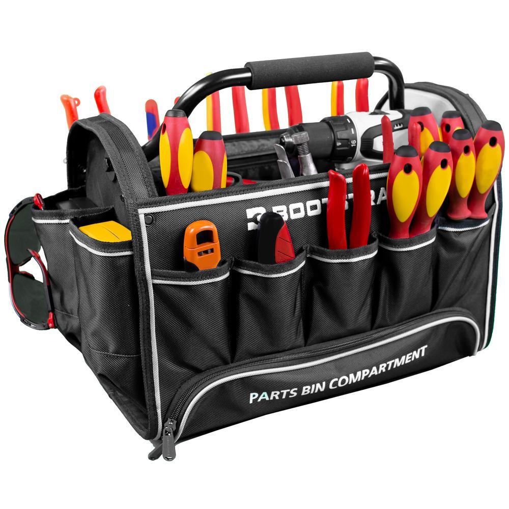 18 in. Contractor's Tote Bag with Integrated Parts Bin Compartment and Waterproof Rain Cover - Super Arbor
