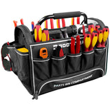 18 in. Contractor's Tote Bag with Integrated Parts Bin Compartment and Waterproof Rain Cover - Super Arbor