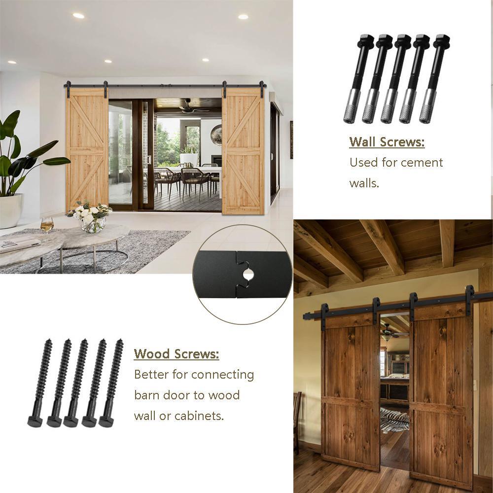 12 ft./144 in. Black Steel Sliding Barn Door Track and Hardware Kit for Double Doors with Floor Guide - Super Arbor