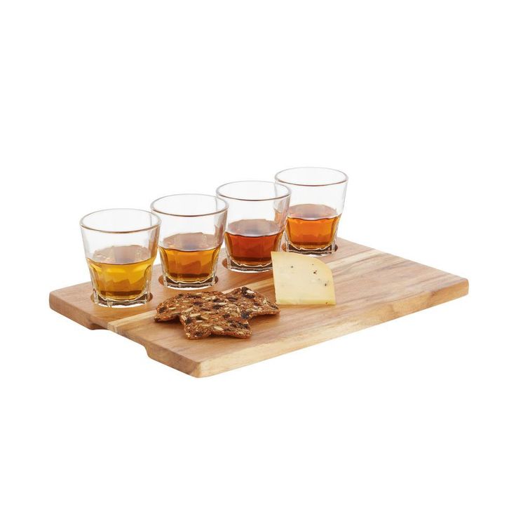 Craft Spirits 5.5 oz. Whiskey Flight Glass Set with Wood Carrier (4-Pack)