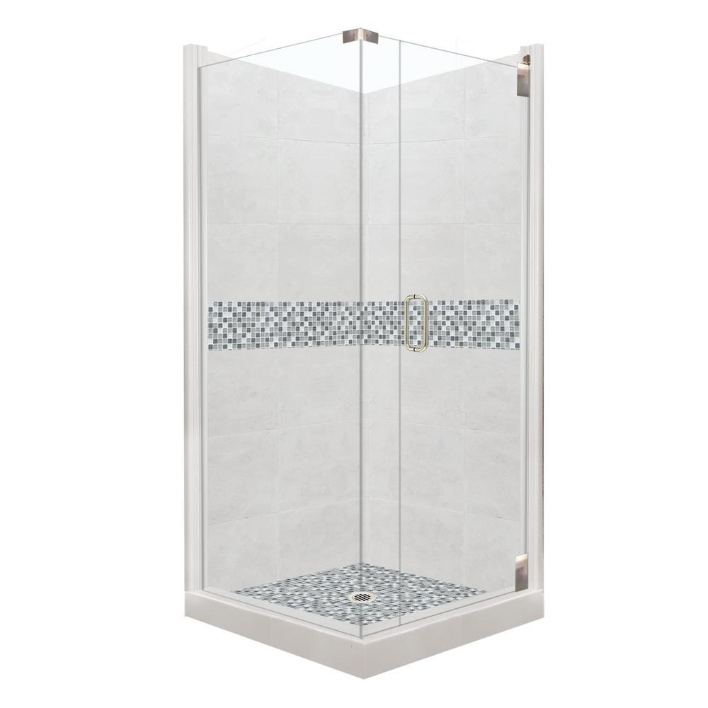 Newport Grand Hinged 42 in. x 48 in. x 80 in. Right-Hand Corner Shower Kit in Wet Cement and Black Pipe Hardware - Super Arbor