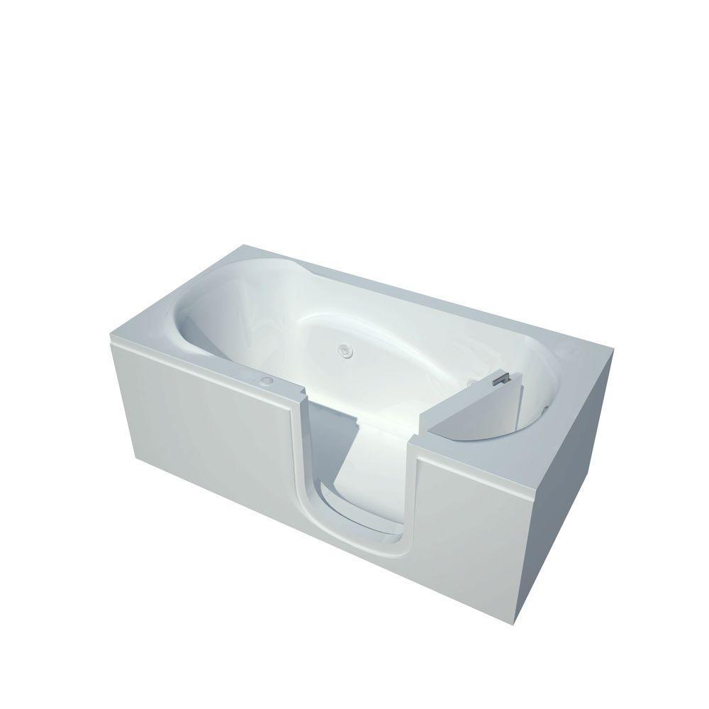 Rampart Nova Heated Step In 5 ft. Walk-in Whirlpool Bathtub with 6 in. Tile Easy Up Adhesive Wall Surround in White - Super Arbor