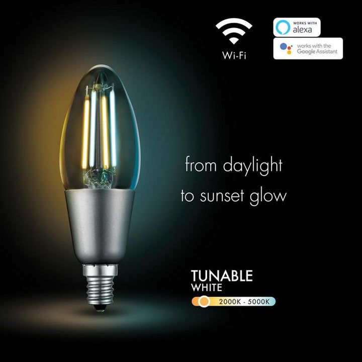 Globe Electric 40-Watt Equivalent Wi-Fi Smart B11 Vintage Edison Filament Tunable White LED Light Bulb