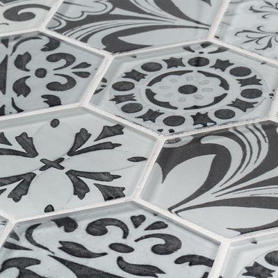 Jeffrey Court Morris Block 11.50 in. x 13.75 in. x 6 mm Hexagon Glossy Glass Mosaic Tile - Super Arbor