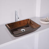 VIGO Russet Handmade Countertop Glass Rectangular Vessel Bathroom Sink in Red and Brown Fusion