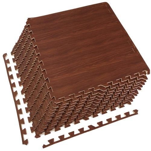 Sorbus Wood Grain Floor Mats Foam Interlocking Mats Tile 3/8-Inch Thick Flooring Wood Mat Tiles Borders - Home Office Playroom Basement Trade Show