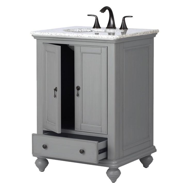 Newport 25 in. W x 21-1/2 in. D Bath Vanity in Pewter with Granite Vanity Top in Grey