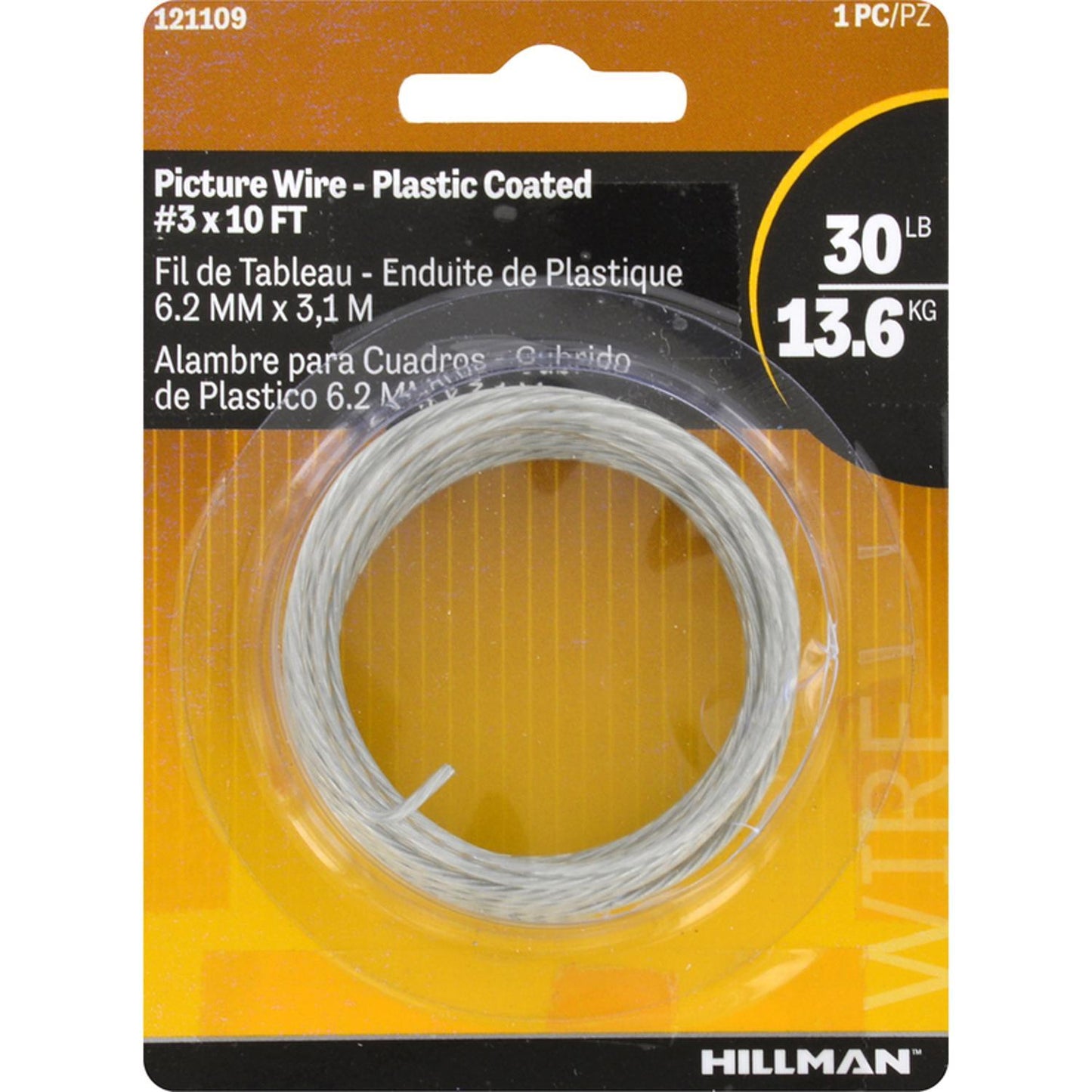 Hillman Plastic-Coated Silver Picture Wire, #3 x 10 ft, 30 lb Capacity, 1-Pack