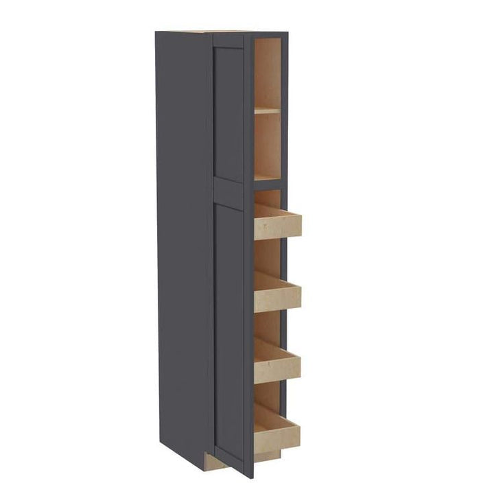 Home Decorators Collection Washington 18 in. W x 24 in. D x 84 in. H Assembled Plywood Pantry Kitchen Cabinet in Onyx with 4ROT Soft Close LH