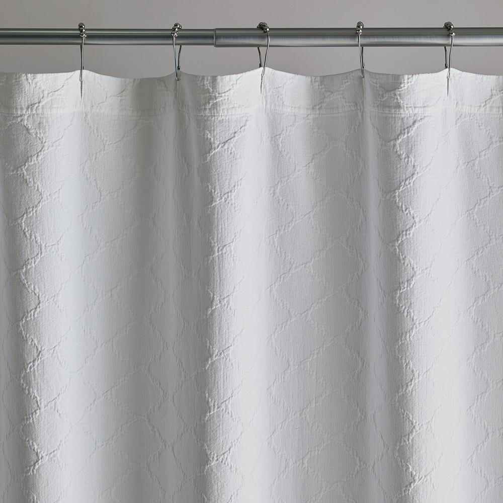 Shoreline Matelasse 72 in. White Cotton Shower Curtain - Super Arbor