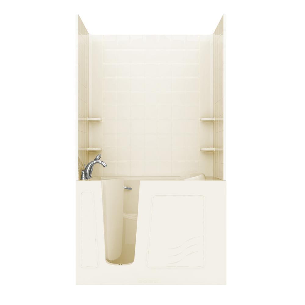 Rampart Nova Heated 5 ft. Walk-in Whirlpool and Air Bathtub with 6 in. Tile Easy Up Adhesive Wall Surround in White - Super Arbor