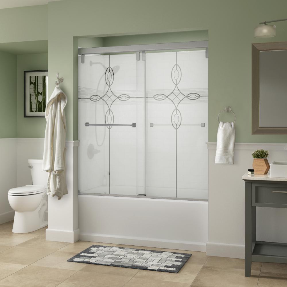 Everly 60 in. x 59-1/4 in. Mod Semi-Frameless Sliding Bathtub Door in Nickel and 1/4 in. (6mm) Tranquility Glass - Super Arbor