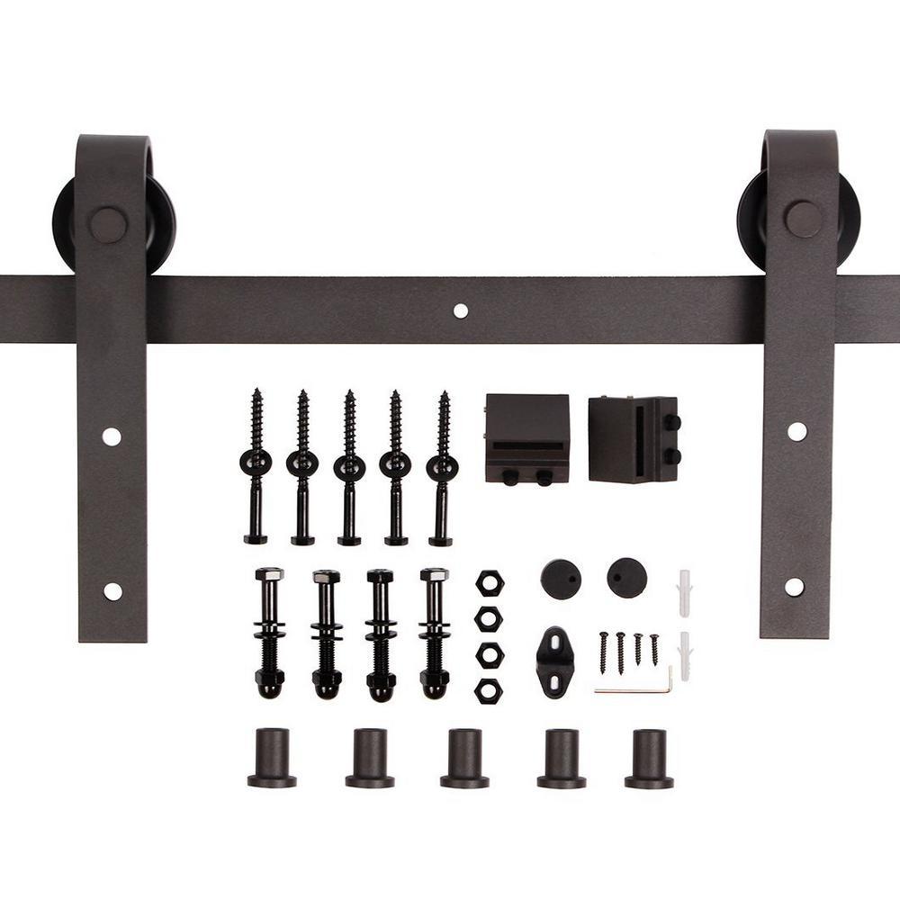 36 in x 84 in K Series DIY Dark Walnut Finished Knotty Pine Wood Sliding Barn Door Slab with Hardware Kit - Super Arbor