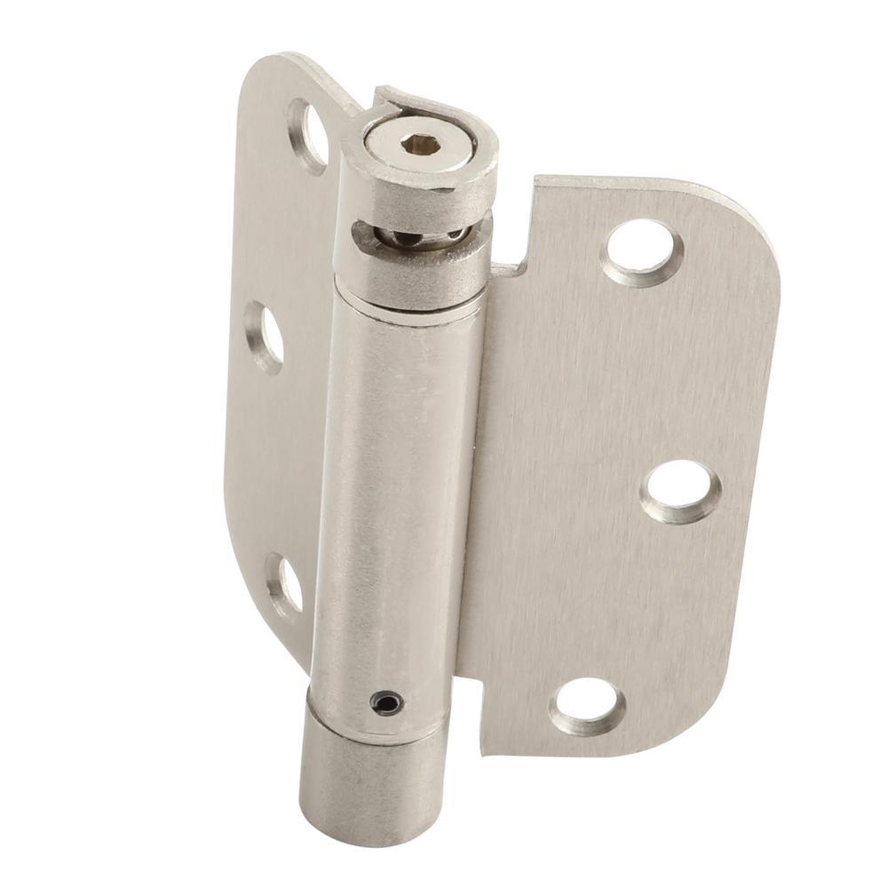 3.5 in. x 3.5 in. Satin Nickel Steel Spring Hinge with 5/8 in. Radius (Set of 2) - Super Arbor