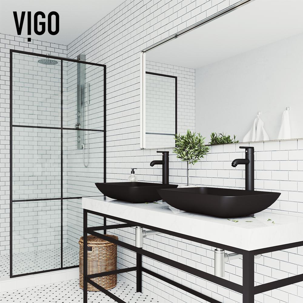 Hadyn Glass Vessel Bathroom Sink in Black with Seville Faucet in Matte Black - Super Arbor