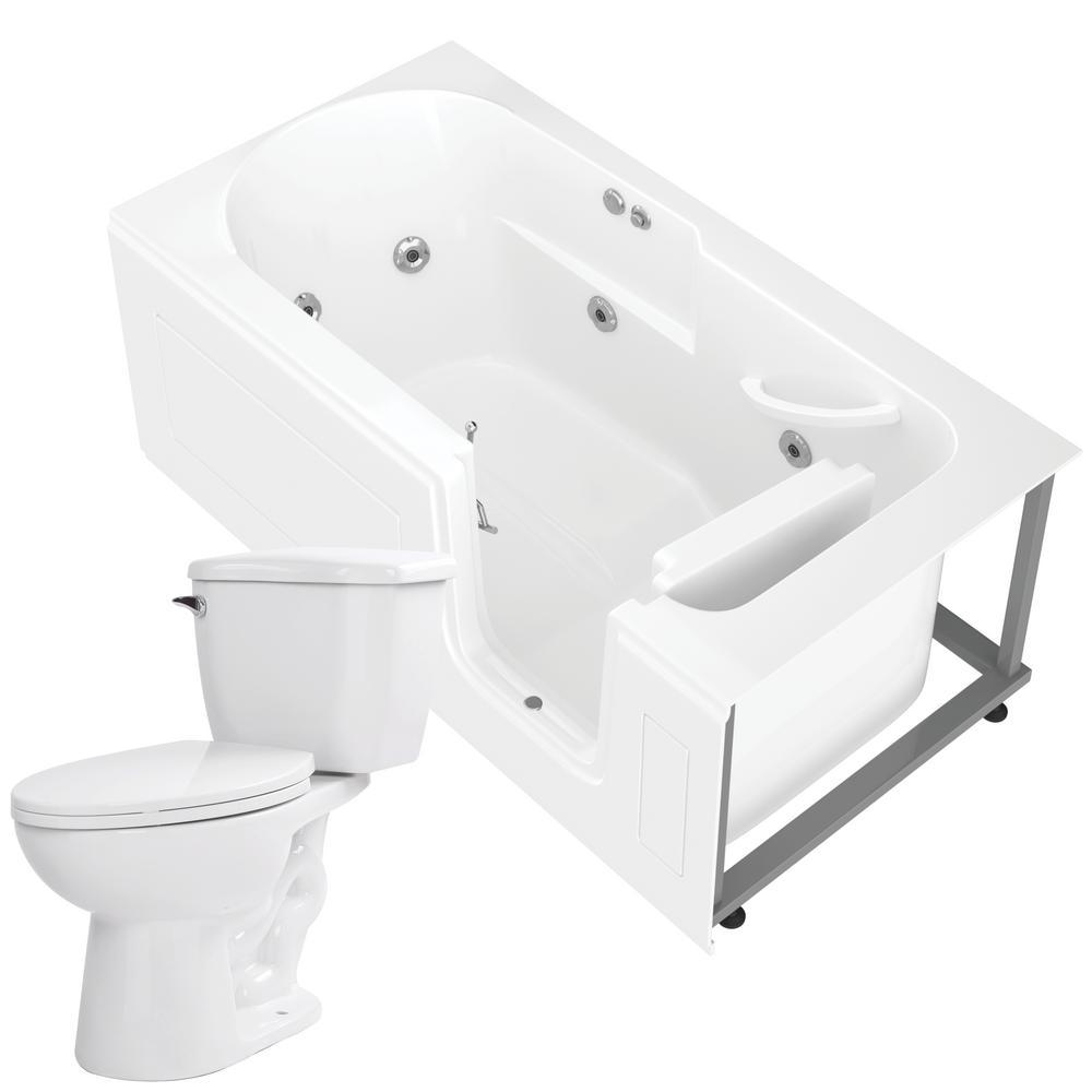 Step In 59.6 in. Walk-In Whirlpool Bathtub in White with 1.28 GPF Single Flush Toilet - Super Arbor