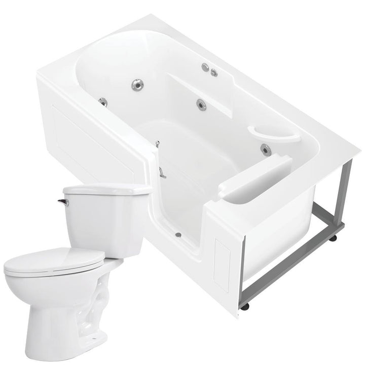 Step In 59.6 in. Walk-In Whirlpool Bathtub in White with 1.28 GPF Single Flush Toilet - Super Arbor