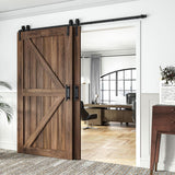 8 ft./96 in. Single Track Bypass Barn Door Hardware Double Doors Kit, Heavy-Duty Sliding 1-Track Antique Roller - Super Arbor