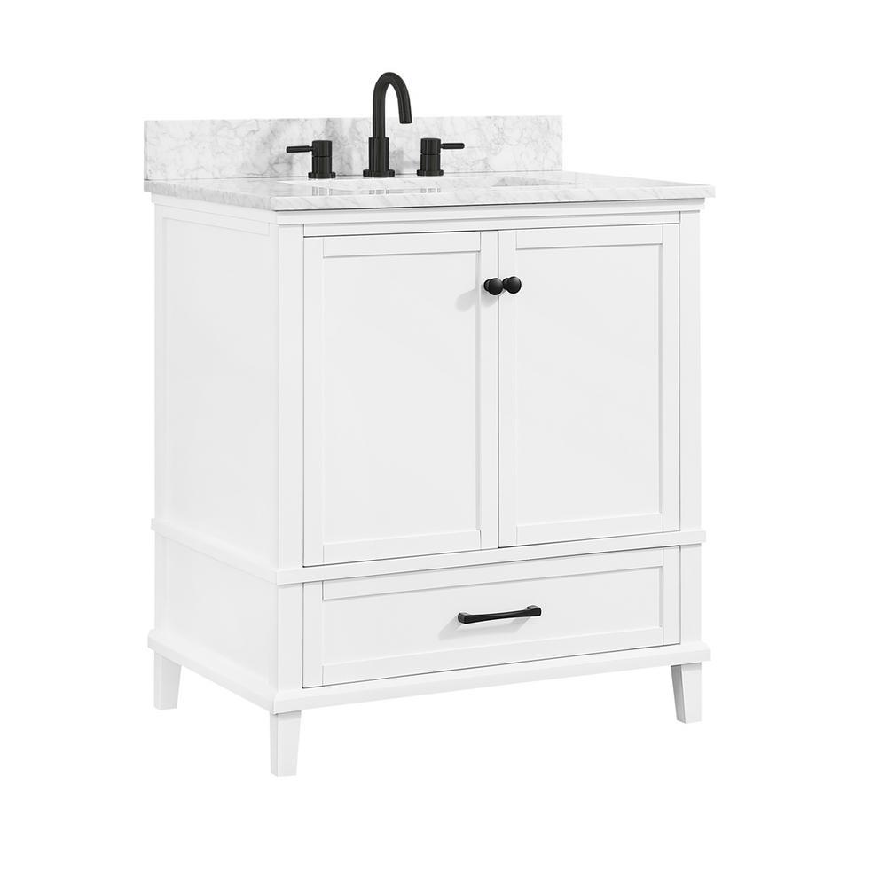 Merryfield 31 in. W x 22 in. D Bath Vanity in White with Marble Vanity Top in Carrara White with White Basin - Super Arbor
