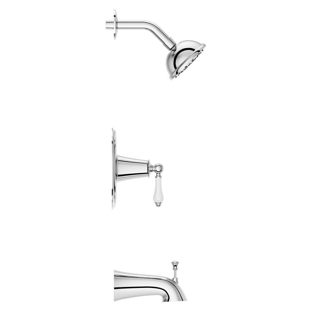Courant Single-Handle 1-Spray Tub and Shower Faucet with White Ceramic Lever Handle in Polished Chrome (Valve Included) - Super Arbor