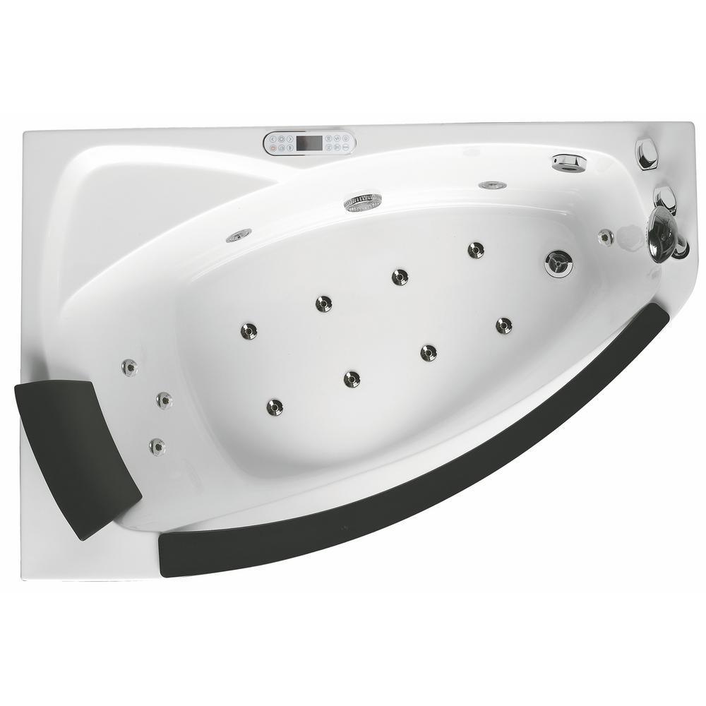 59 in. Acrylic Right Drain Corner Apron Front Whirlpool Bathtub in White - Super Arbor